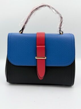 Classic Colorblock Top-Handle Bag in Blue, Black & Red